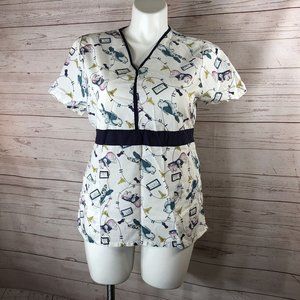 Liana Scrub Top Women’s Size L Hurt Puppy Dog Veterinarian Design Tie in Back